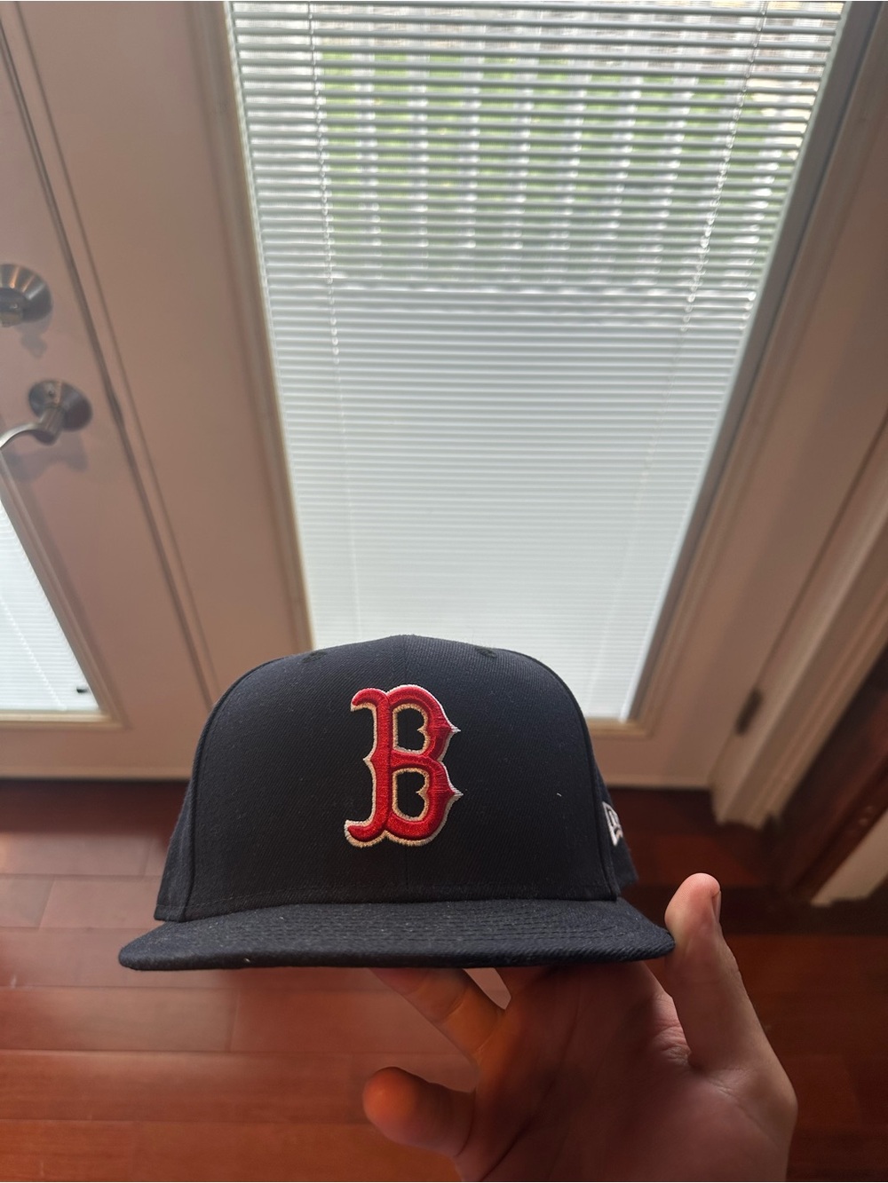 New Era Navy Hat with Red Boston 'B' Logo